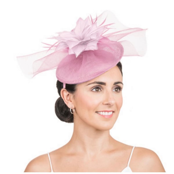 Bibi de mariage voilette et fleur rose mauve / Bibi chapeau mariage, accessoire de coiffure