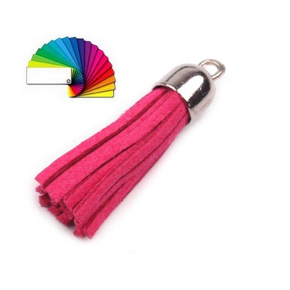 4 Pompons simili cuir et argent 4cm / Nombreux coloris / Charms breloques pendentif pompons eco-cuir, suedine, pompon daim, glands cuir