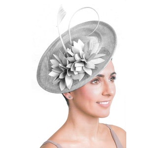 Wedding fascinator pink, gray, anise green flower / Wedding hat, wedding hairstyle accessory image 2