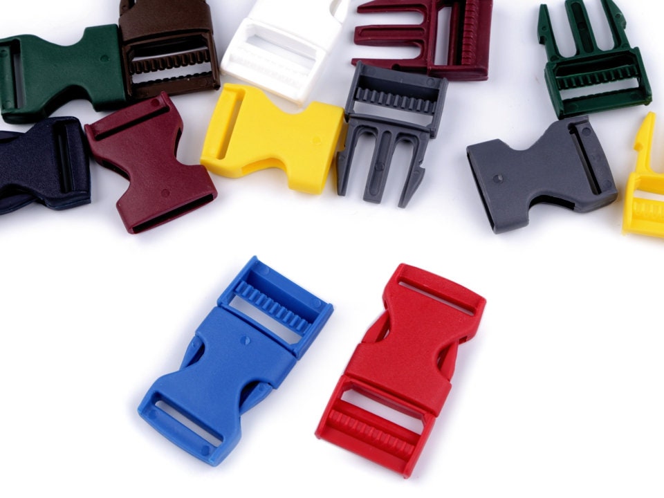 4 Plastic Side release Buckle with Strap Adjuster 25 mm / Many colors / Closure and buckle adjustment strap for bag, shoulder strap, belt