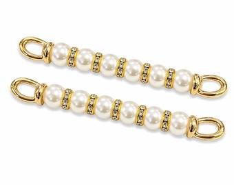 Fermagli per scarpe, abiti, tracolle, borse, in metallo color oro, set da 2 pezzi, con perle o perline nere, 8,5 cm.