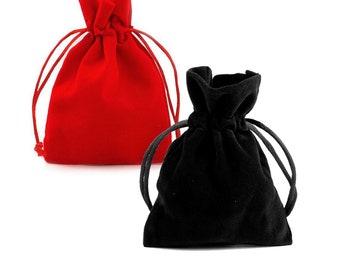 3 sacs cadeaux bourse velours  8x12cm / Noir, rouge / Bourse en velours pour bijoux, pochette cadeau noire ou rouge avec lien, cadeau noel