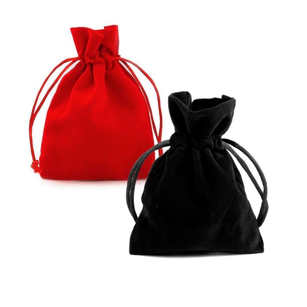 3 sacs cadeaux bourse velours  8x12cm / Noir, rouge / Bourse en velours pour bijoux, pochette cadeau noire ou rouge avec lien, cadeau noel