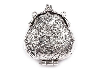 Mini wallet pendant baroque silver metal 4.4 x 5.5 cm