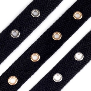 Galon petits oeillets coton noir 20mm / noir et argent, noir et or / bande de laçage, bande pour corset, bustier, laçage, style gothique