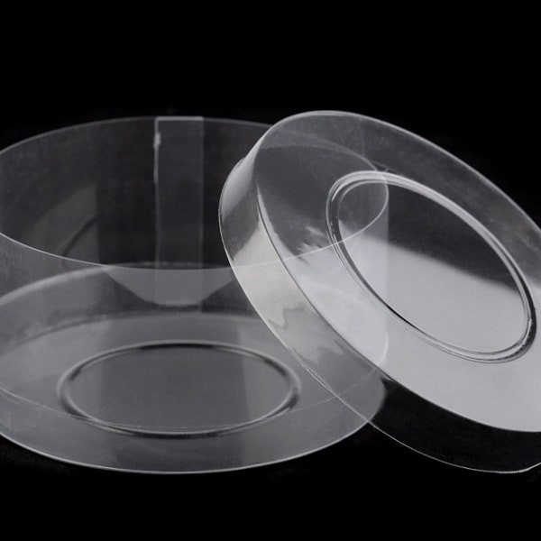 3 boîtes rondes en plastique transparent / plusieurs tailles / boîtes emballage, coffret bijoux, écrin transparent