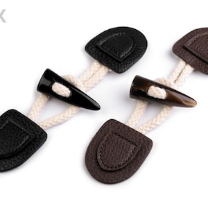2 Duffle Coat Toggle Horn Button Fastener eco leather / Black or brown / Toggle Horn Button Fastener, jacket buttons, toggle coat