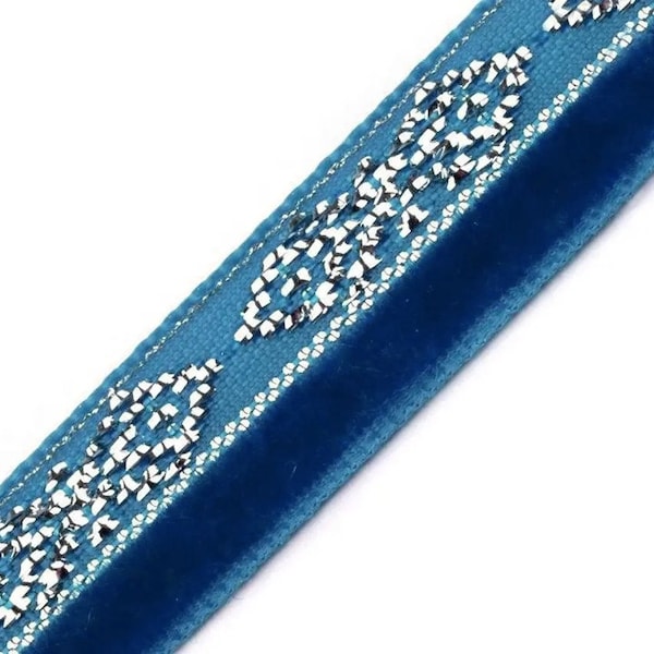 3M Ruban velours lurex argent 10mm / Bleu, noir, turquoise, violet / Ruban brodé de fil argent lurex, galon brillant, rubans de sequins