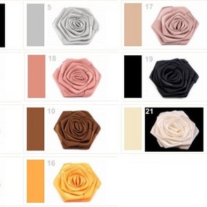 3 Roses en satin 70mm / Nombreux coloris / Fleurs en ruban de satin, petites roses tissu décoration mariage, appliqués fleurs image 2