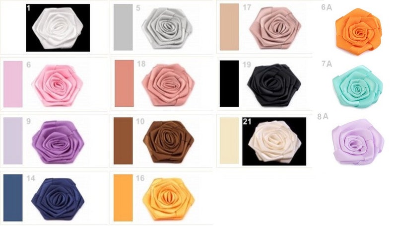 3 Roses en satin 70mm / Nombreux coloris / Fleurs en ruban de satin, petites roses tissu décoration mariage, appliqués fleurs image 2