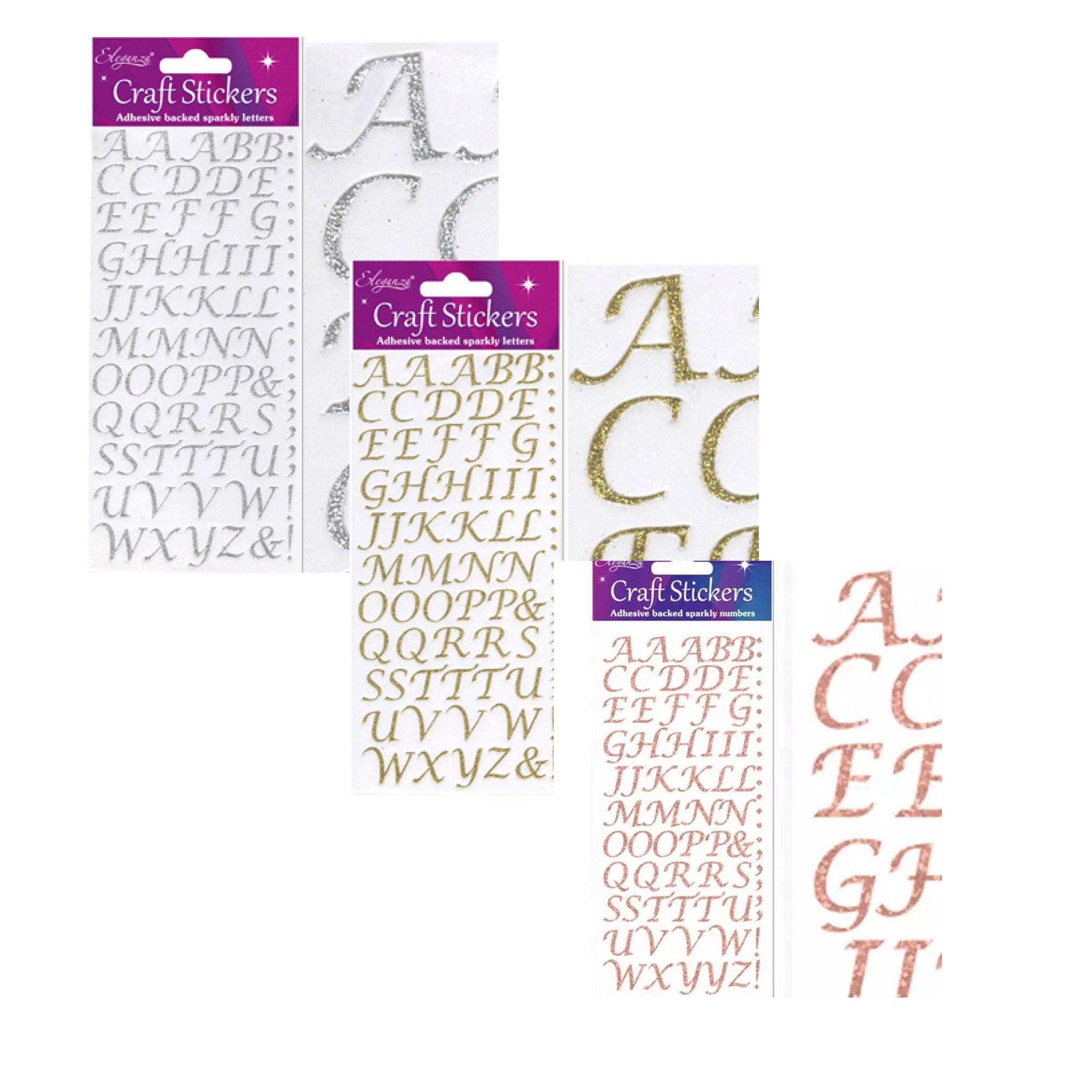 Stickers Italic Alphabet With Glitter 15mm / Silver, Gold, Rose Gold /  Stickers for Collage, Scrapbooking, Lettering, Transfer 
