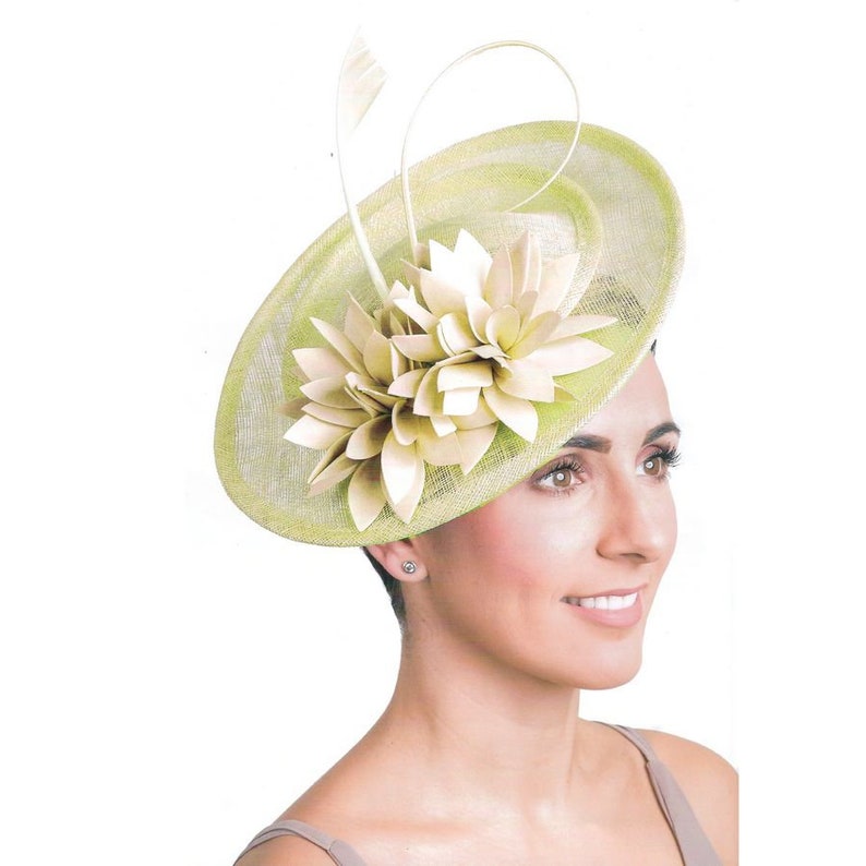Wedding fascinator pink, gray, anise green flower / Wedding hat, wedding hairstyle accessory image 3