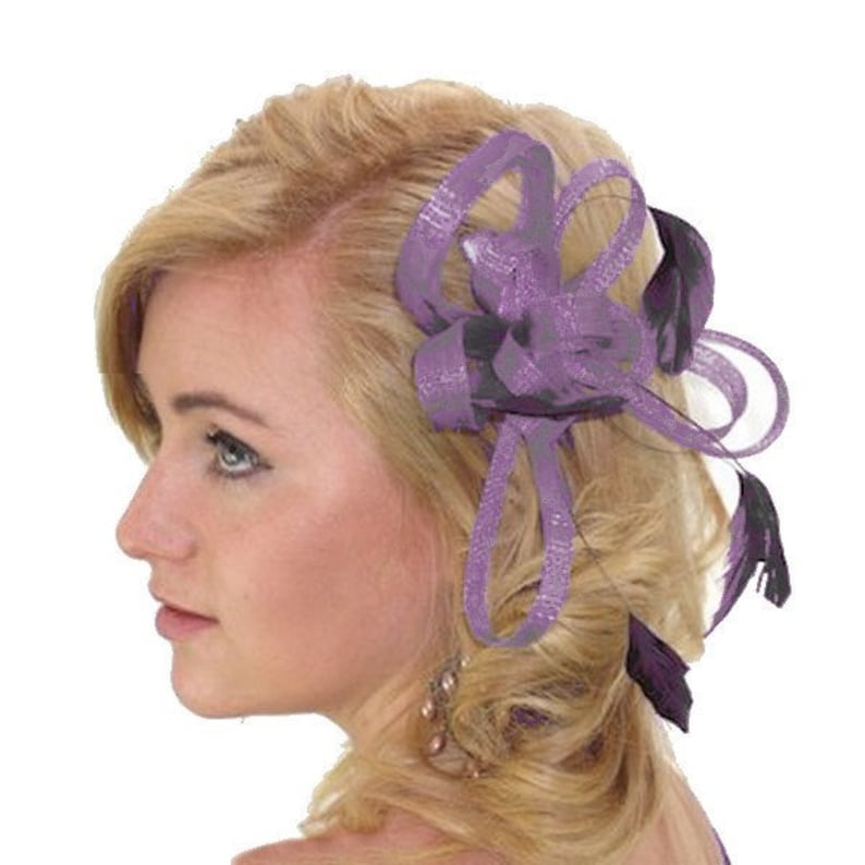 Accessoire de coiffure ou broche fleur en sisal et plumes, bibi, fascinateur zdjęcie 5