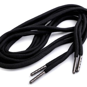 4 black hoodie strings 130/140 cm with tips / shoe laces with ends, cord with metal finish, hoodlaces with ends Black