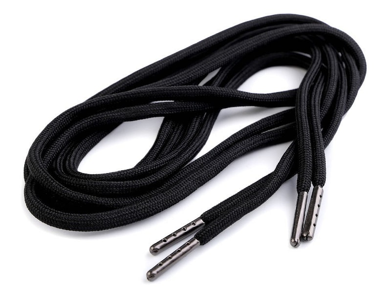 4 black hoodie strings 130/140 cm with tips / shoe laces with ends, cord with metal finish, hoodlaces with ends Black