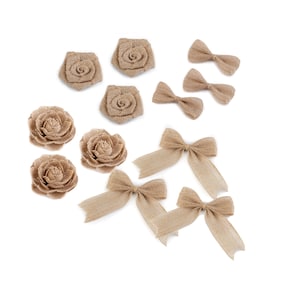Jute bows and jute flowers / Natural decoration in beige hessian, natural wedding decor