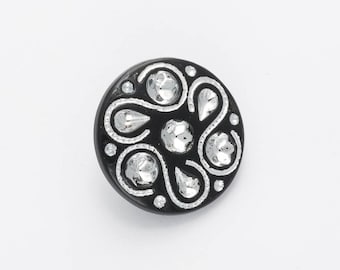 6 boutons noirs fleurs avec strass / 15, 18 ou 21 mm / Boutons fantaisie, boutons noirs, boutons cristal strass