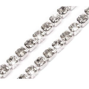 Kristallkette 3mm / viele Farben / Kette Diamanten Band, Kristalle enchassés in Linie, Strass Kristall Strasssteine Transparent/argent