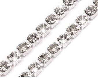 Chaine de cristal 2.4mm / Nombreux coloris / chaine bande diamants, cristaux enchassés en ligne, galon de strass cristal