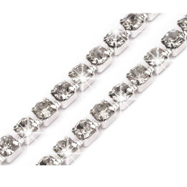 Chaine de cristal 2.4mm / Nombreux coloris / chaine bande diamants, cristaux enchassés en ligne, galon de strass cristal