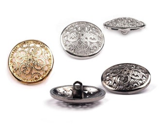 10 metal buttons chiseled / 18-22-25mm / gold silver or black / cut metal filigree pattern, buckle on the back, round buttons metal