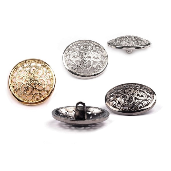 10 boutons métal ciselé / 18-22-25mm / or argent ou noir / Motif filigrane métal découpé, boucle au dos, boutons ronds metal