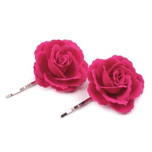 2 Fleurs tissu 45mm sur pince / Nombreux coloris / Epingles cheveux fleurs satin, roses pour cheveux, barrettes fleurs coiffure image 3