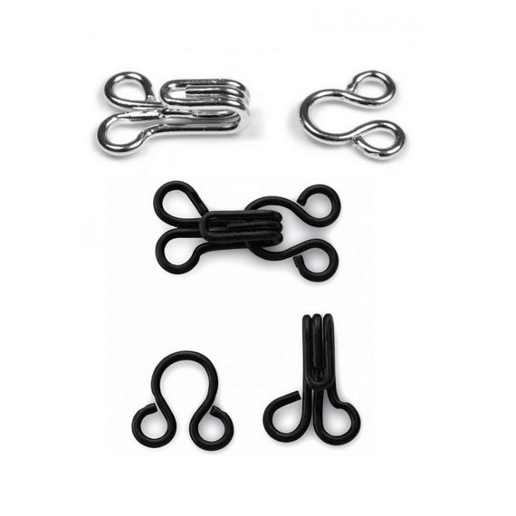 10 Metal hooks and eyes / Black, silver / size 10 to 15 mm / Sewing closure  system, metal hook and eye -  Portugal