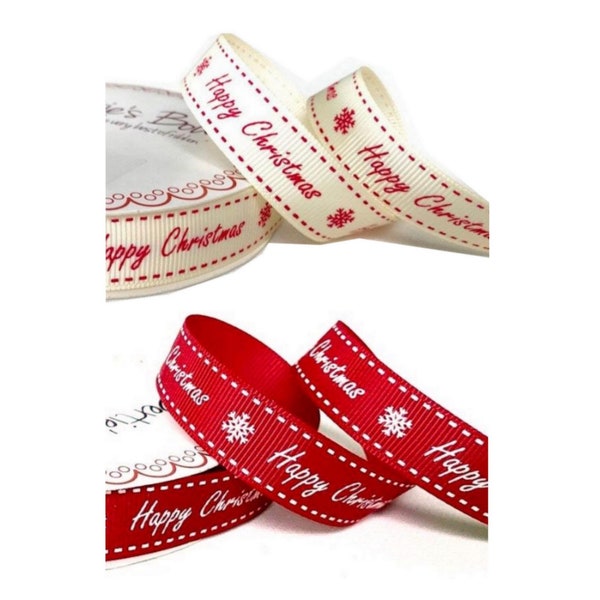 3M Ruban grosgrain de Noël 16mm / Rouge ou ivoire / Galon de Noël pour paquets cadeau, ruban décoration Noël