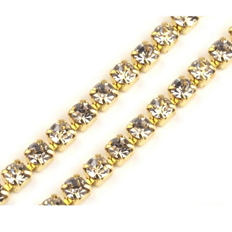 Kristallkette 3mm / viele Farben / Kette Diamanten Band, Kristalle enchassés in Linie, Strass Kristall Strasssteine Transparent/or