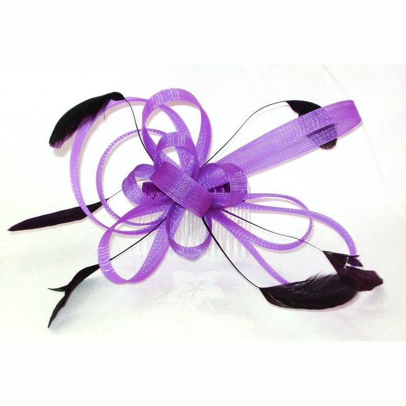 Hair accessory or flower brooch in sisal and feathers, fascinator, fascinator Purple