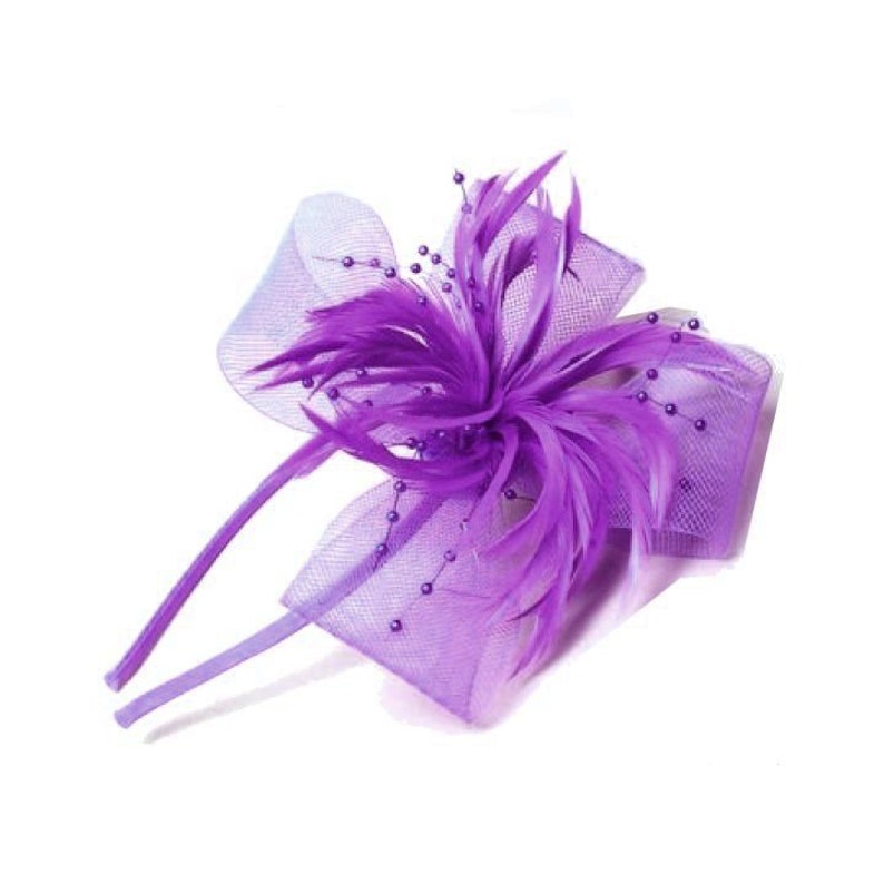 Accesorio para el cabello o broche de flores en sisal y plumas, tocado, tocado 10. Violet