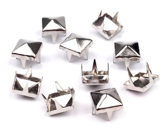 50 silver Pyramid studs 7mm / Silver spikes domes for punk vintage clothing, studded jackets or bags, decorative rivets set