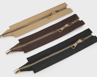 Faux leather zipper for bags and pouches – 22 or 25 cm long, 5.5 cm wide – Beige, brown or black