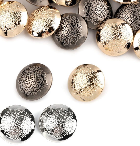 10 boutons métal ciselé 20 et 23 mm, bouton avec écusson gravé, bouton avec  armoiries, boutons métal gravure relief -  France