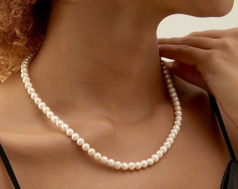 Pearl necklace 45 cm, ivory or white wedding necklace