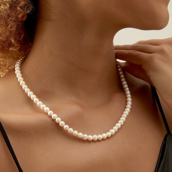 Collier de perles 45 cm, collier mariage ivoire ou blanc