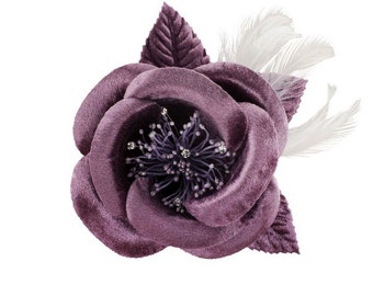 Fiore grande in stoffa 11cm viola malva, spilla o accessorio per acconciatura