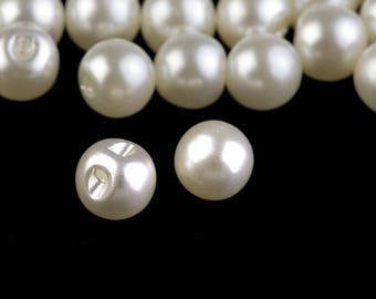 20 Kugelperlknöpfe 8-9-10mm / Weiß, Elfenbein, Schwarz, transparenter Kristall / Hochzeitsknöpfe, Hochzeitskleiderknöpfe, Perlmuttknöpfe