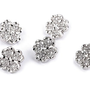 Metalowe guziki w kształcie czterolistnej koniczyny z dżetami 12 mm, ładne ozdobne kryształowe guziki zdjęcie 1