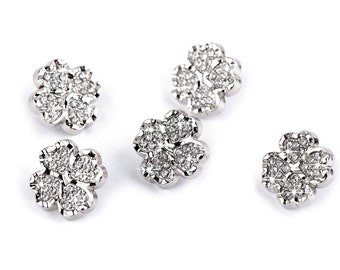 Boutons trèfles à quatre feuilles en métal avec strass 12 mm, jolis boutons décoratifs en cristal