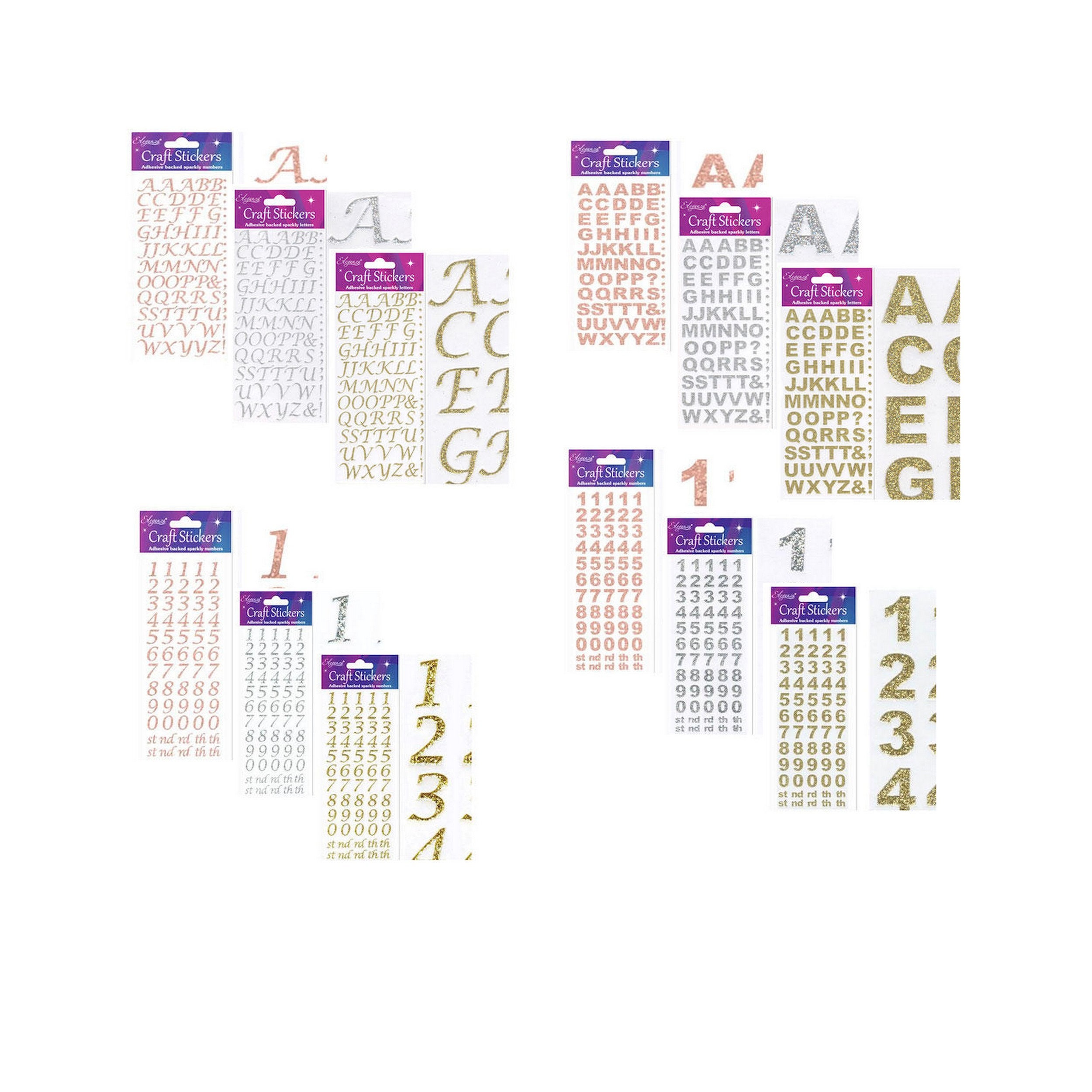 Small Glitter Number Sticker Sheet For Card Making Craft Italic