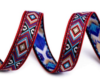 3yd braid woven Indian pattern 0.63" / ethnic ribbon, folk ribbon, woven ribbon, colorful ribbon, bracelets, Indian ribbon