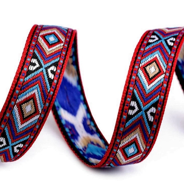 3yd braid woven Indian pattern 0.63" / ethnic ribbon, folk ribbon, woven ribbon, colorful ribbon, bracelets, Indian ribbon