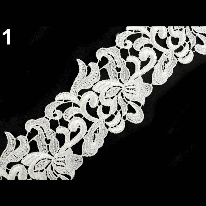 Galon dentelle guipure 75mm / Nombreux coloris / Large galon dentelle brodée, broderie dentelle blanche mariage, large ruban dentelle noire Ivoire