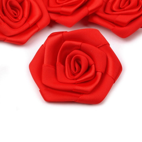 5 Satin Rose Ø50 mm / wedding corsage flower, wedding fabric flower, ribbon rosette flowers, flower decoration