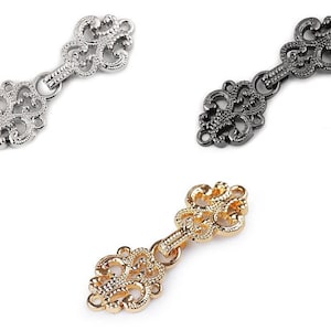 Clasp hook decorative metal / silver or black / hook buckle clip closure for jacket, vest, bag, leather goods