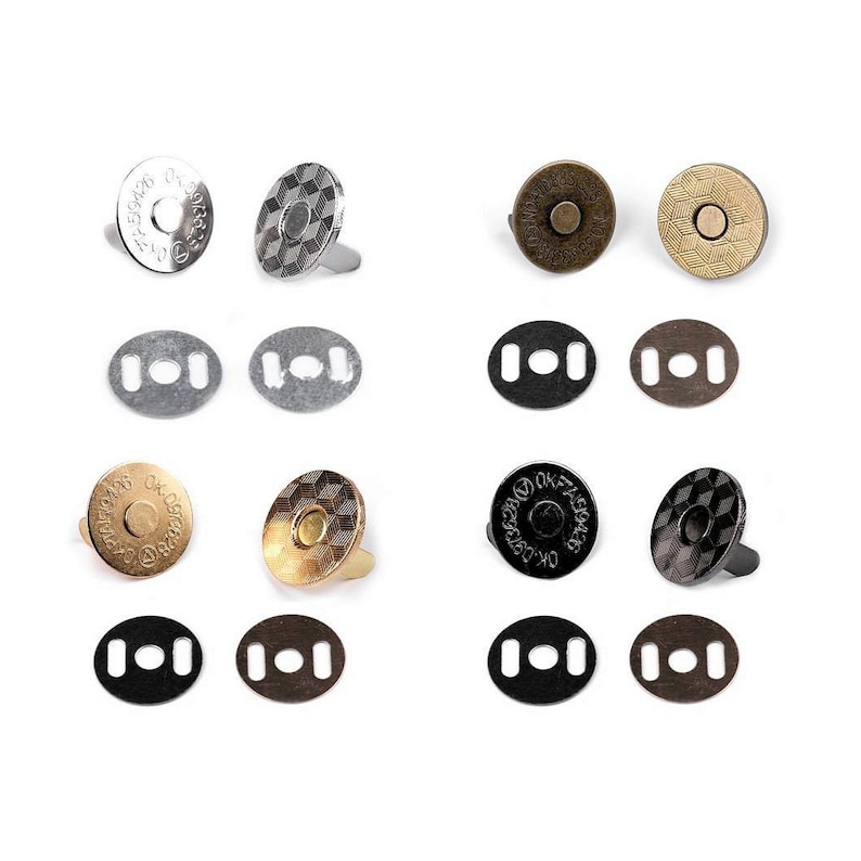 5 Fermoirs magnétiques aimantés /10, 14 ou 18 mm / bronze argent or noir / Boutons pressions aimantés, aimants pour fermeture sac image 1