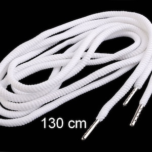 4 black hoodie strings 130/140 cm with tips / shoe laces with ends, cord with metal finish, hoodlaces with ends White