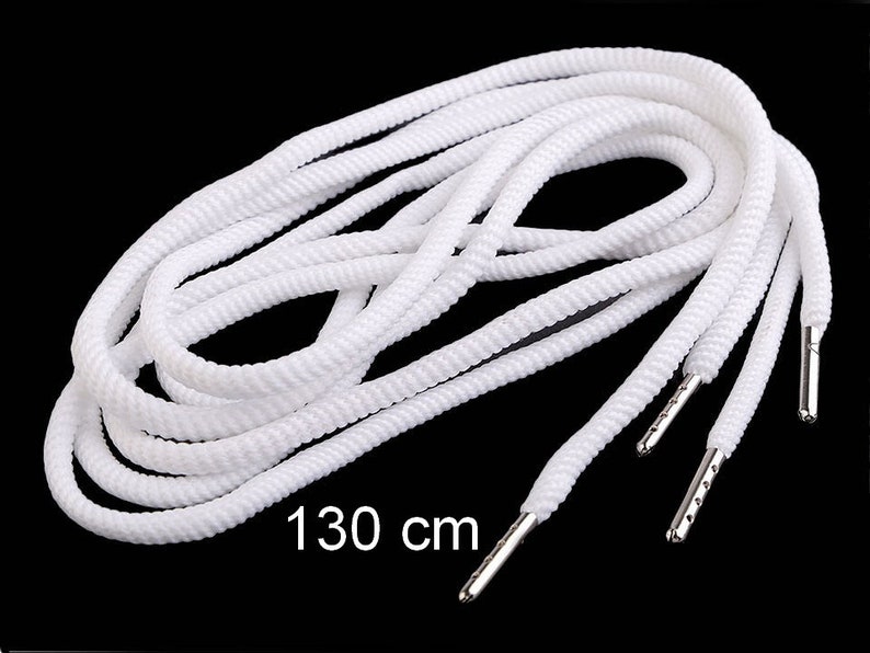 4 black hoodie strings 130/140 cm with tips / shoe laces with ends, cord with metal finish, hoodlaces with ends White